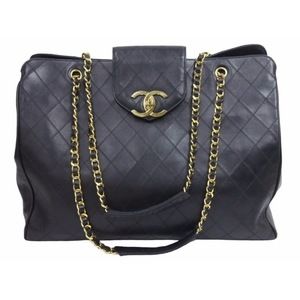 Chanel Super Model Shoulder Bag Coco Mark Calf Black Gold Hardware